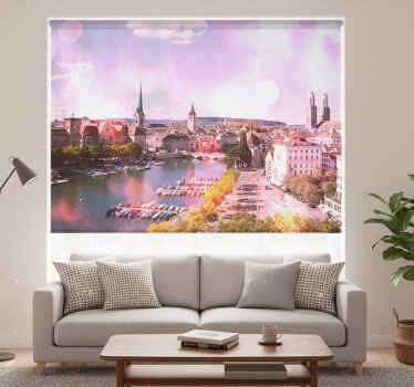 Rolgordijn woonkamer uitzicht op huizen en meer zürich - TenStickers