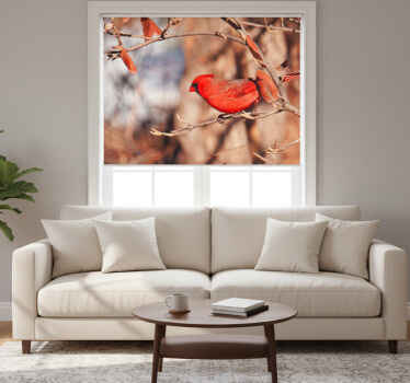 Rolgordijn woonkamer mooie rode vogel in bladeren - TenStickers