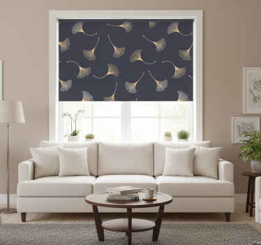 Estor enrollable salón hoja de ginkgo azul y oro - TenVinilo
