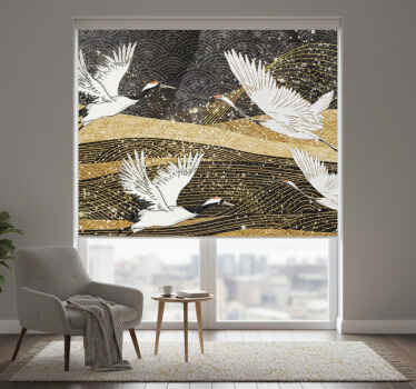 Estor enrollable salón pájaros orientales blancos - TenVinilo