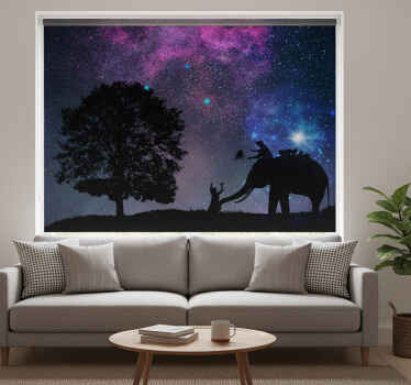Rolgordijn woonkamer sterrennacht olifant - TenStickers
