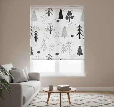 Estor enrollable salón árboles minimalistas blancos - TenVinilo