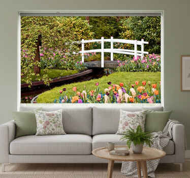 Rolgordijn woonkamer cottagecore groene brug - TenStickers