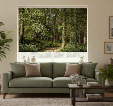 Rolgordijn woonkamer natuur pad met bladeren in het bos - TenStickers