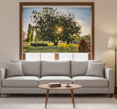 Rolgordijn woonkamer zonnig zomergroen park - TenStickers