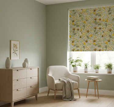 Estor enrollable habitación encaje floral amarillo - TenVinilo