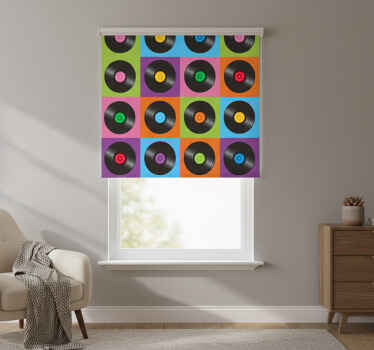 Estor enrollable habitación platos de disco vinilo - TenVinilo