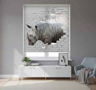 Wit rolgordijn 3d neushoorn - TenStickers