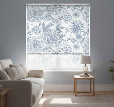Estor enrollable blanco diseño floral retro - TenVinilo