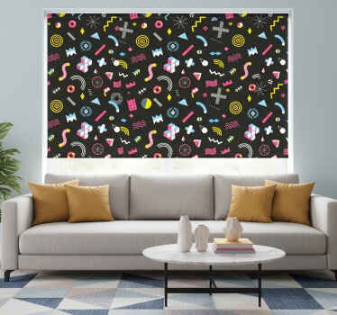 Vintage stor perde - memphis geometrik renkli desen - TenStickers
