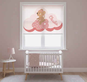 Pink roller blind nordic style bear rug with name - TenStickers