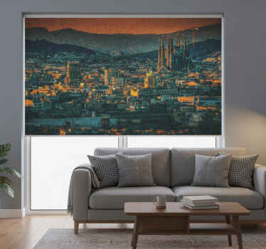 Living room roller blind barcelona night view - TenStickers