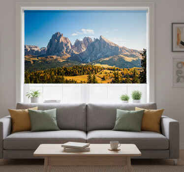 Living room roller blind green mountains and valleys - TenStickers