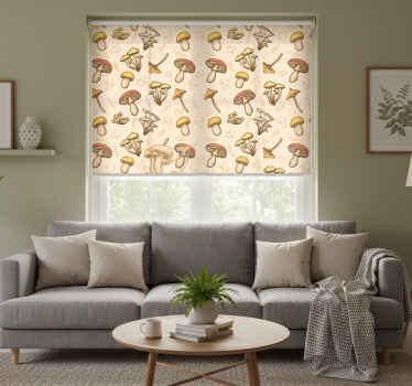 Living room blind with various mushrooms pattern - TenStickers