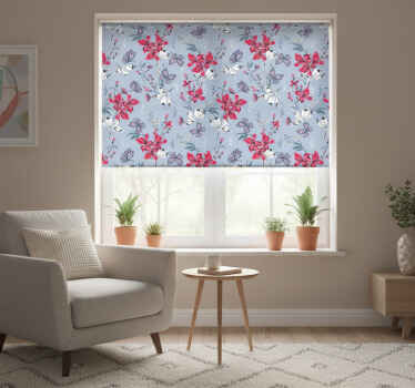 Living room blind with abstract red flowers and butterflies - TenStickers