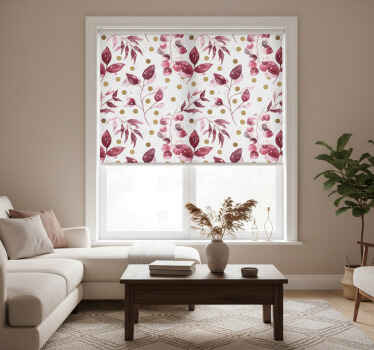 Living room blind in burgundy leaves with gold dots - TenStickers
