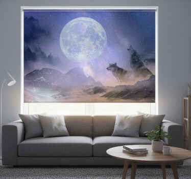 Living room blind wolf couple gazing at stars - TenStickers
