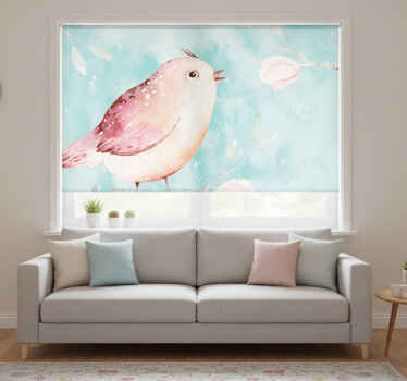 Living room blind featuring painted bird with white flowers - TenStickers