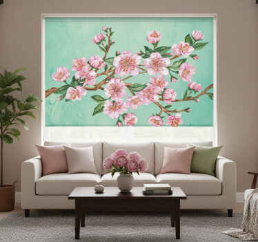 Living room blind with artistic pink flower branches - TenStickers