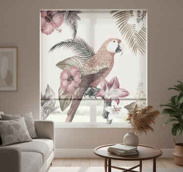 Colorful parrot with pink flowers living room blind - TenStickers