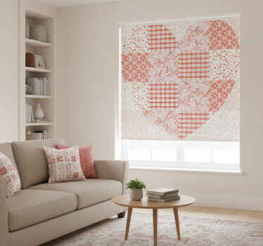 Living room roller blind with red and white heart design - TenStickers