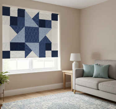 Living room roller blind in patchwork blue star triangle - TenStickers