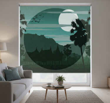 Living room roller blind oriental landscape view - TenStickers