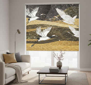 Living room blind with white oriental birds design - TenStickers