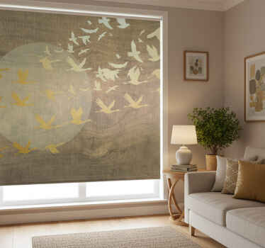 Living room blind with golden oriental sun and birds - TenStickers