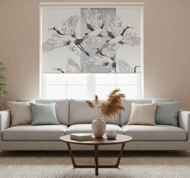 Living room roller blind with artistic bird stripes - TenStickers