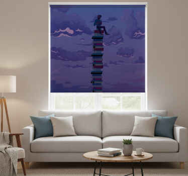 Living room roller blind with book tower design - TenStickers