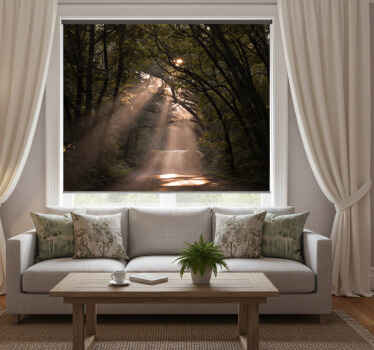 Living room roller blind nature's path in forest - TenStickers