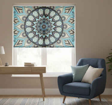 Toile fenêtre chambre mandala ethnique noir et bleu - TenStickers