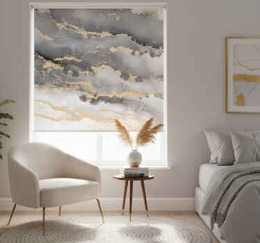Toile fenêtre chambre grise avec détails dorés - TenStickers
