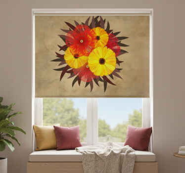 Beige roller blind with red and yellow poppies - TenStickers