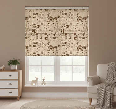 Beige roller blind with retro brown circus pattern - TenStickers