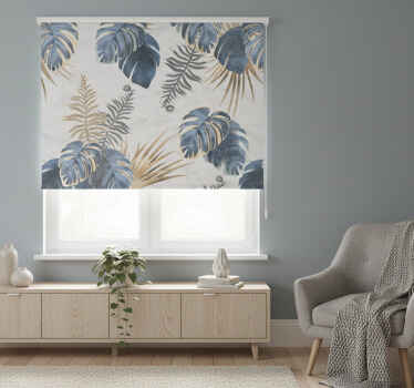 Toile fenêtre chambre plantes tropicales bleues fond blanc - TenStickers