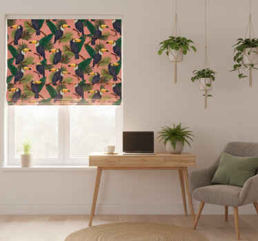 Toile fenêtre chambre paysage rose exotique avec toucans - TenStickers