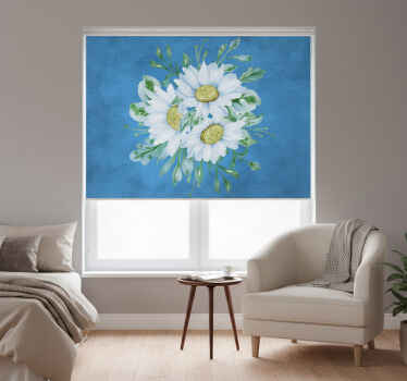 Toile fenêtre chambre fleurs blanches sur fond bleu - TenStickers