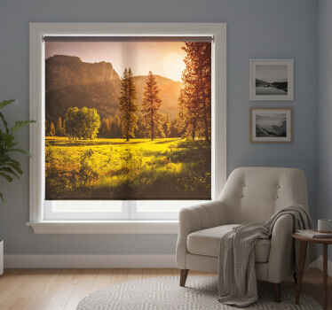 Toile fenêtre chambre coucher de soleil derrière les arbres - TenStickers