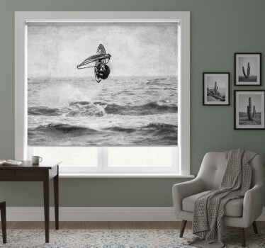 Toile fenêtre chambre windsurf noir et blanc - TenStickers