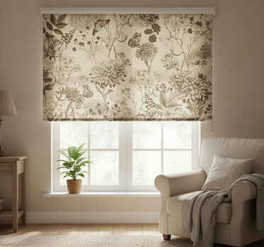 Toile fenêtre chambre design floral beige - TenStickers
