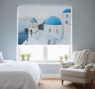 Toile fenêtre chambre maisons blanches et bleues santorin - TenStickers
