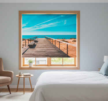 Toile fenêtre chambre plage et jetée - TenStickers