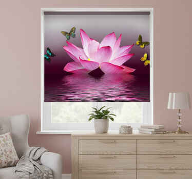 Toile fenêtre chambre fleur de lotus rose et papillons - TenStickers