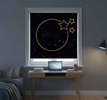 Persiana enrollable gris estrellas y luna en el espacio - TenVinilo