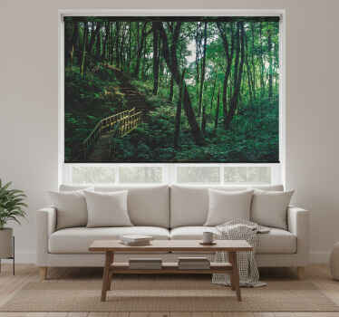 Living room roller blind beautiful green tree view - TenStickers