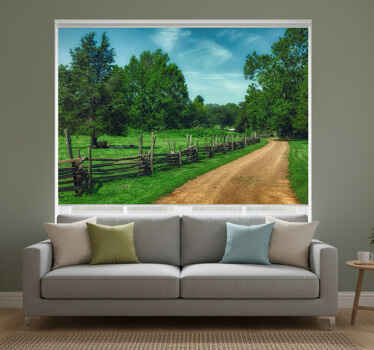 Living room blind summer green forest path - TenStickers
