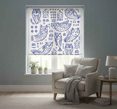 Toile fenêtre chambre illustration de visage de hibou bleu - TenStickers