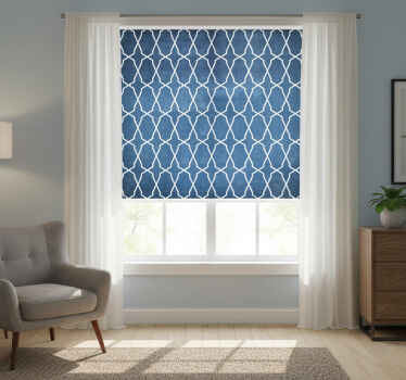 Toile fenêtre chambre motif losanges ondulés bleus et blancs - TenStickers